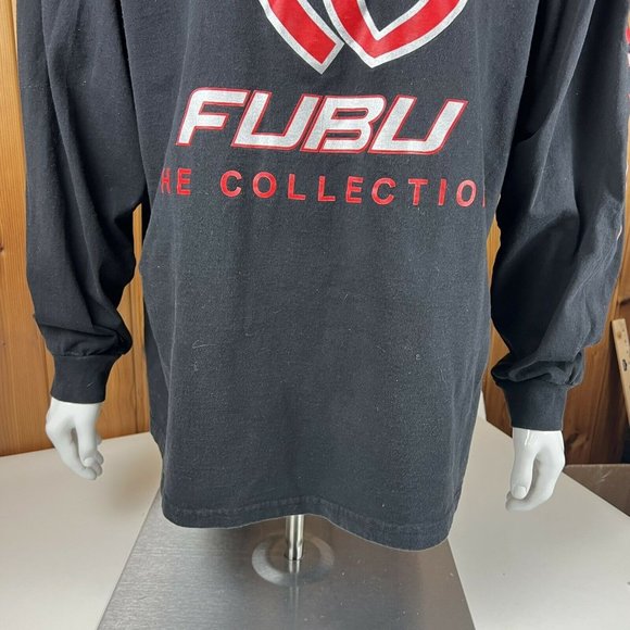 VTG FUBU FB Logo long Sleeve Spell Out Bigger T Shirt Crew neck 2XL Black Red - Picture 3 of 8